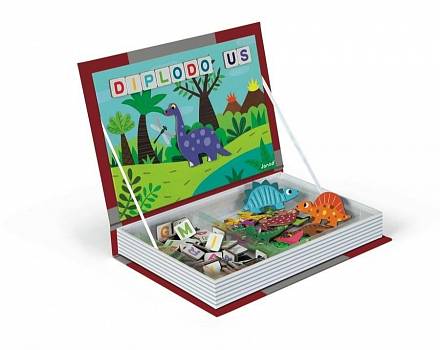 Магнитная книга – Динозавры, с буквами и карточками 